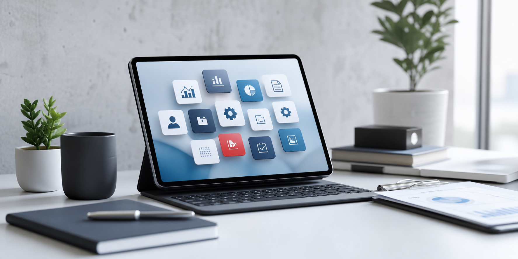 Business software product modules on a tablet