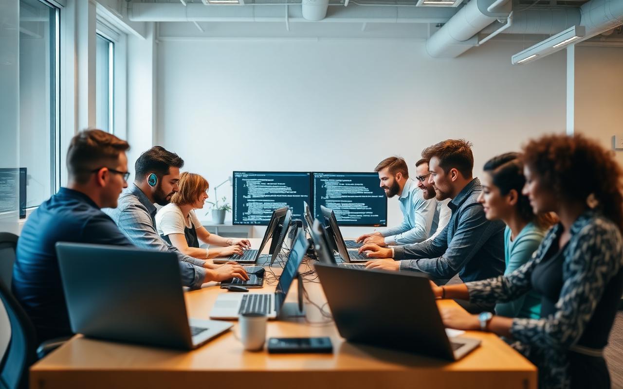 Software team collaborating